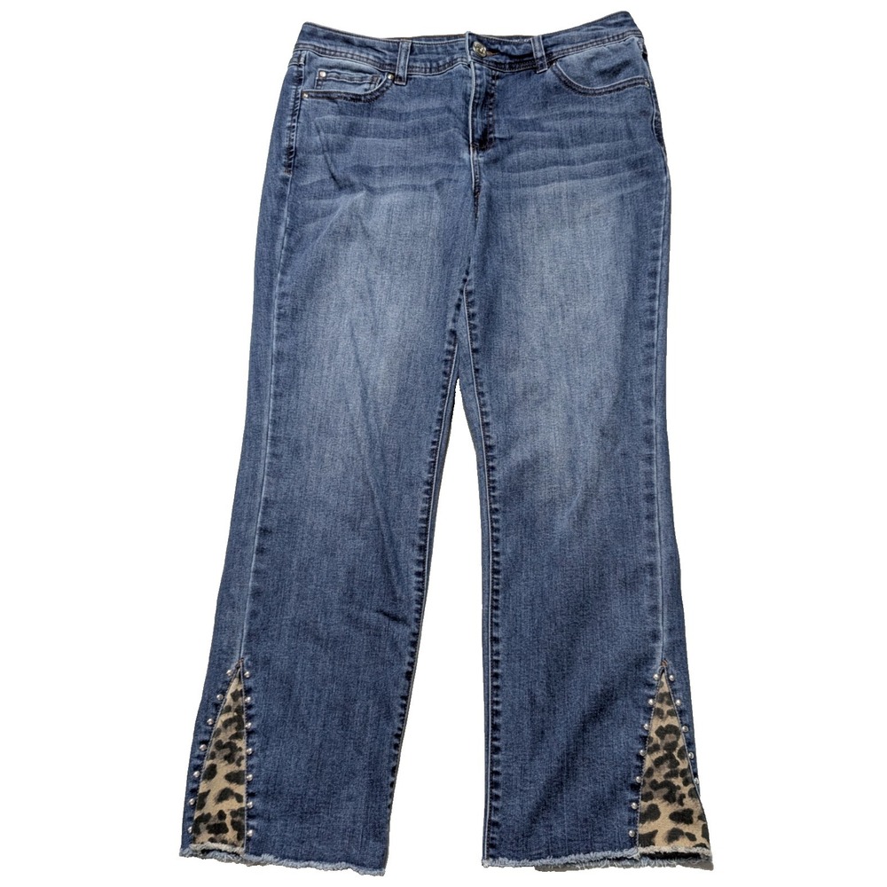 INC Embellished Leopard Print‎ Women 10 Straight Regular Stretch Denim Jeans
